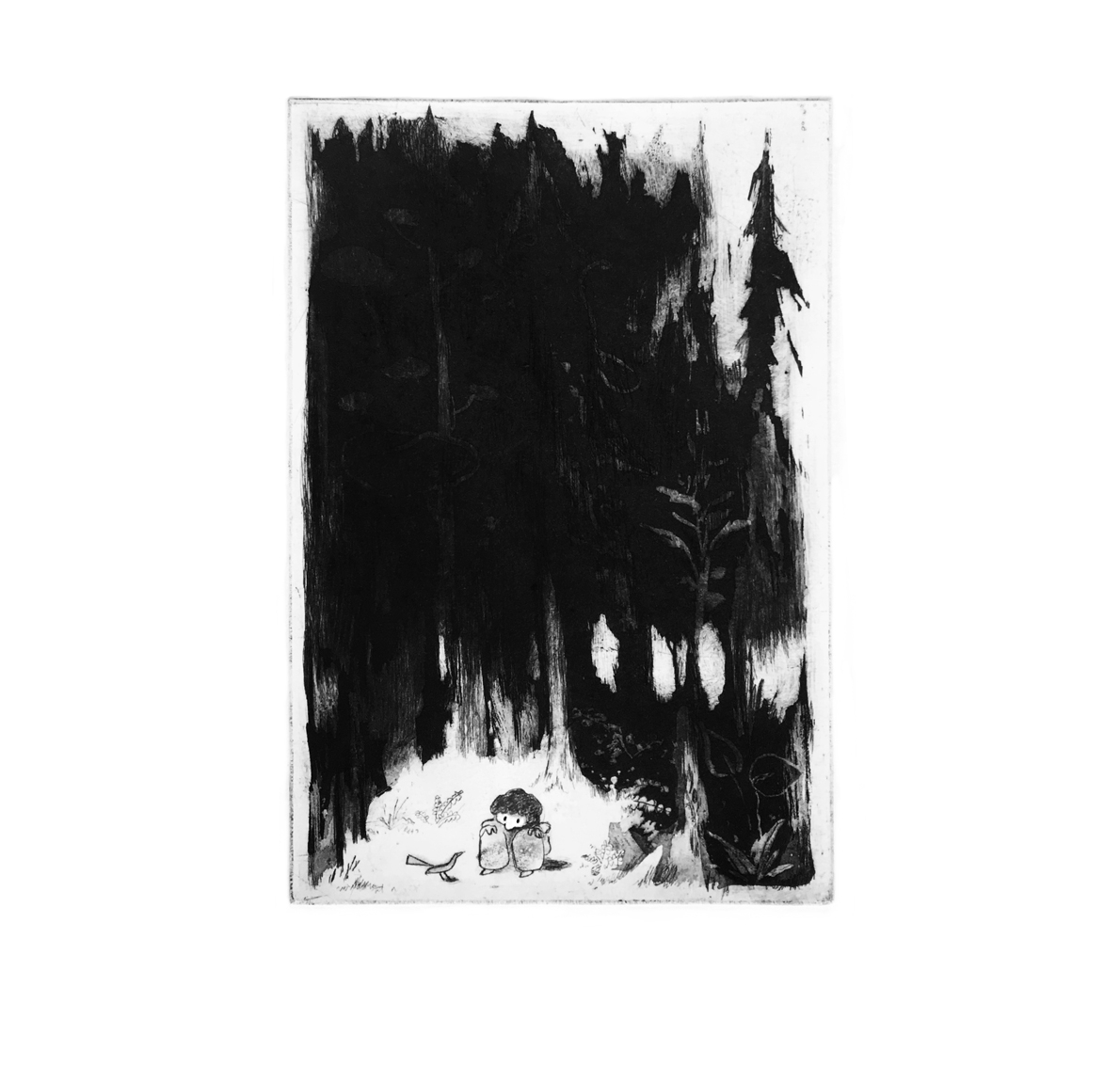 Aquatint Child in Forest